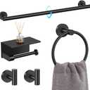 TQKAG 5 Piece Bathroom Towel Bar Holder Sets Matte Black Bathroom Hardware Set Stainless Steel Toilet Paper Holder with Shelf Bathroom Accessories Kit Wall Mounted