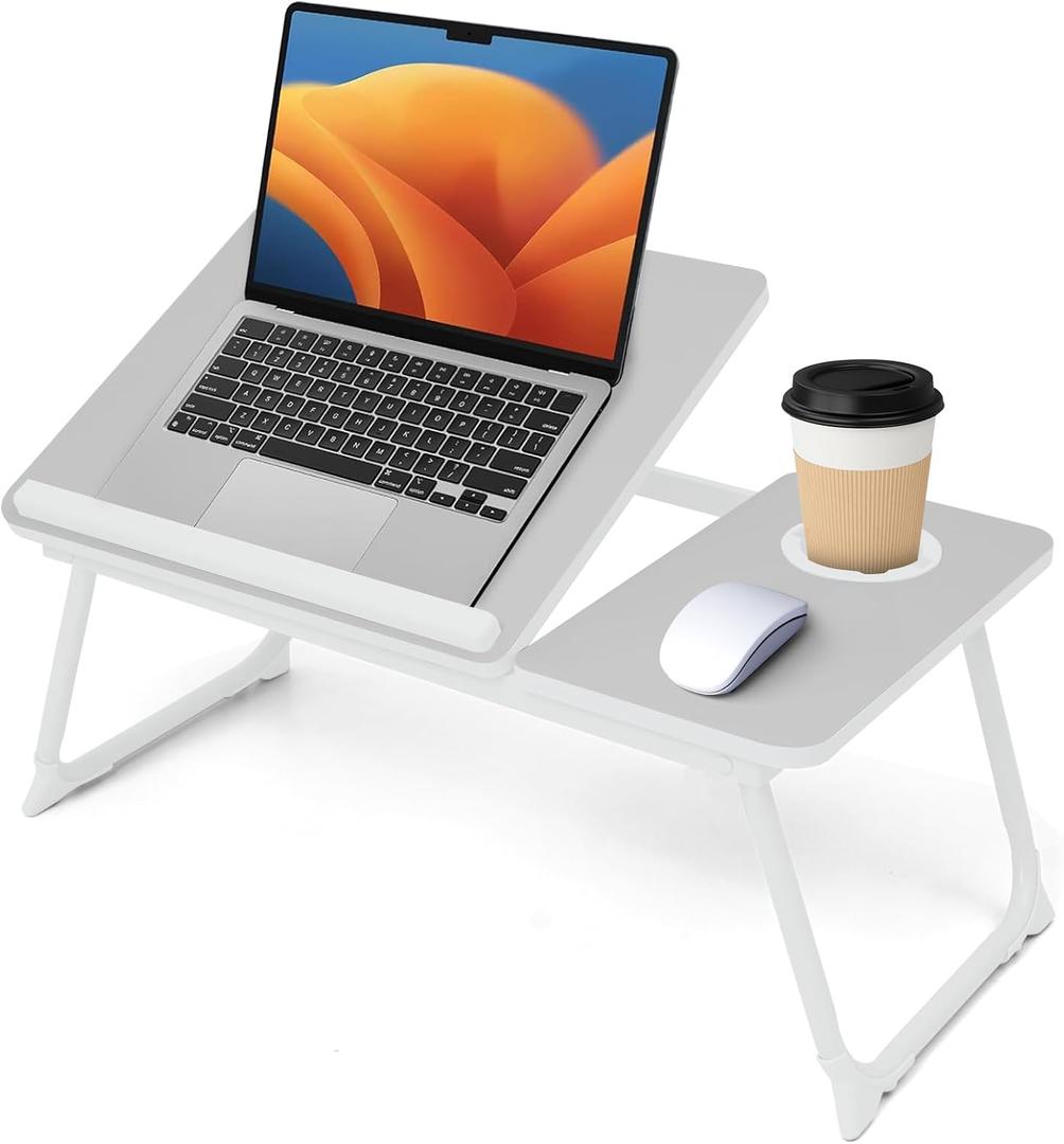 Lap Desk for Couch/Sofa/Floor, 5-Angle Adjustable Bed Desk with Foldable Legs &Cup Holder, Light Weight Bed Tray Table for Writing/Eating/Reading, Portable Laptop Stand for Adults, Kids