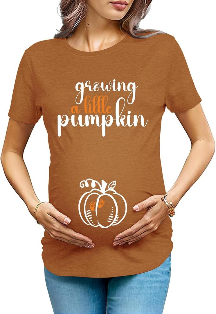 Maternity Shirts for Halloween Thanksgiving Pregnancy Clothes Funny Skeleton Pumpkin Pregnant Announcement Tshirt (Gray, S)