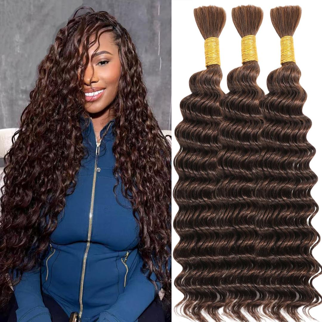 Dark Brown Human Braiding Hair for Boho Braids 18 Inch 120g Boho Hair for Braiding 100% Virgin Human Hair Bulk 3 Bundles