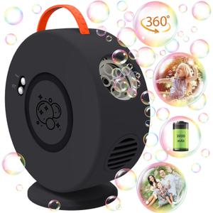 Bubble Machine Automatic Bubble Blower for Kids Toddlers Rechargeable Battery Portable Bubble Maker Electric Bubble Machine Auto Rotating 90/360 Outdoor Toy for Birthday Party Wedding (Black)