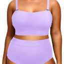 Tempt Me Women Plus Size High Waisted Bikini Bandeau Two Piece Swimsuit (Lavender, 14 Plus)
