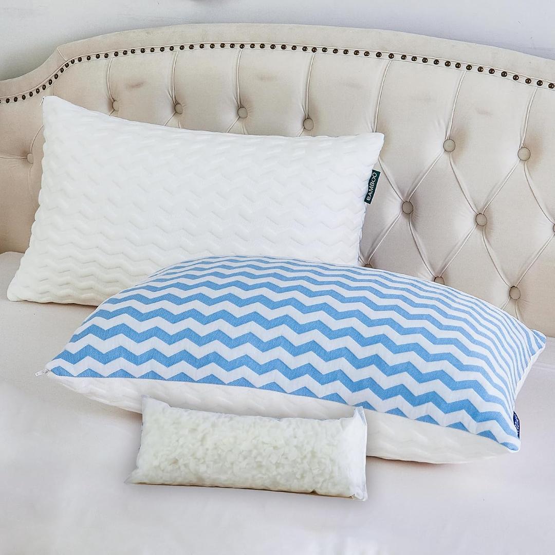 King Size Pillows Set of 2 - Bed Pillows for Sleeping - Adjustable Shredded Memory Foam Pillow for Back, Stomach and Side Sleeper