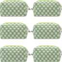 PAZIMIIK Checkered Makeup Bag for Purse Portable Zipper Make Up Pouch Small Cosmetic Case for Travel Accessories (6PCS Light Green)