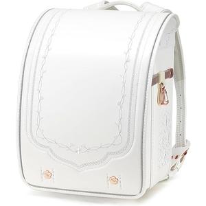 IwaiLoft Ransel Randoseru Backpack with Automatic Satchel for Girls, Japanese School Bag Embroidery PU Bookbag for Women (Morocco White)