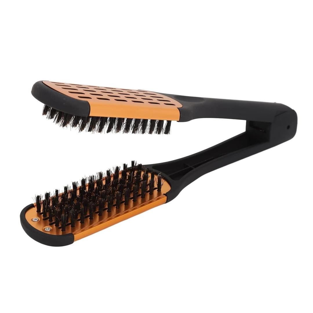 YOSOO Clamp Brush for Straightening Hair, Double Side Hair Straightener Brush with Spring Elasticity Softness for Beard and Breathable Design