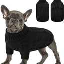 Queenmore Small Dog Pullover Sweater, Cold Weather Cable Knitwear, Classic Turtleneck Thick Warm Clothes for Chihuahua, Bulldog, Dachshund, Pug (Black, X-Small)