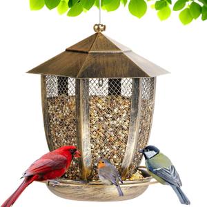 LBTING Bird Feeder for Outside, Hexagon Lantern-Shaped Metal Bird Feeder, Wild Bird Feeders for Hanging Outdoor Garden Yard