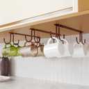 Mug Hooks Under Cabinet 3 Pack, Coffee Cup Hooks for Hanging Under Shelf, Mug Organizer Rack with 12 Hooks for Displaying Mugs, Coffee Cups and Kitchen Utensils, Brown