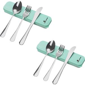 8 Picec Travel Utensils Camping utensils Travel Silverware Set with Case Fork and Spoon Set Office Stainless Steel Reusable Trip Cutlery Set Easy to journey Lightweight Lunch Box for Men