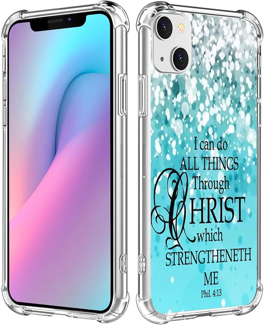 Case Cover Compatible for iPhone 13/14 Christian Bible Verses Religion Blue (TPU Protective Heavy Duty Bumper)