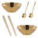 Buy THINGS！ Ramen Noodle Soup Bowl, 2 Sets Double Layer 18/ 8 Stainless Steel Bowl(8 inch), with Matching Spoon and Chopsticks （Gold）