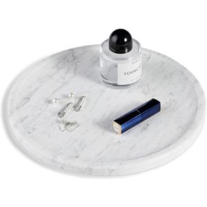 Natural Marble Serving Tray, 11.8in Round, Carrara Marble, Bathroom/Kitchen/Coffee Table Tray for Counter, Decorative Vanity for Catchall, Fruit and Snack