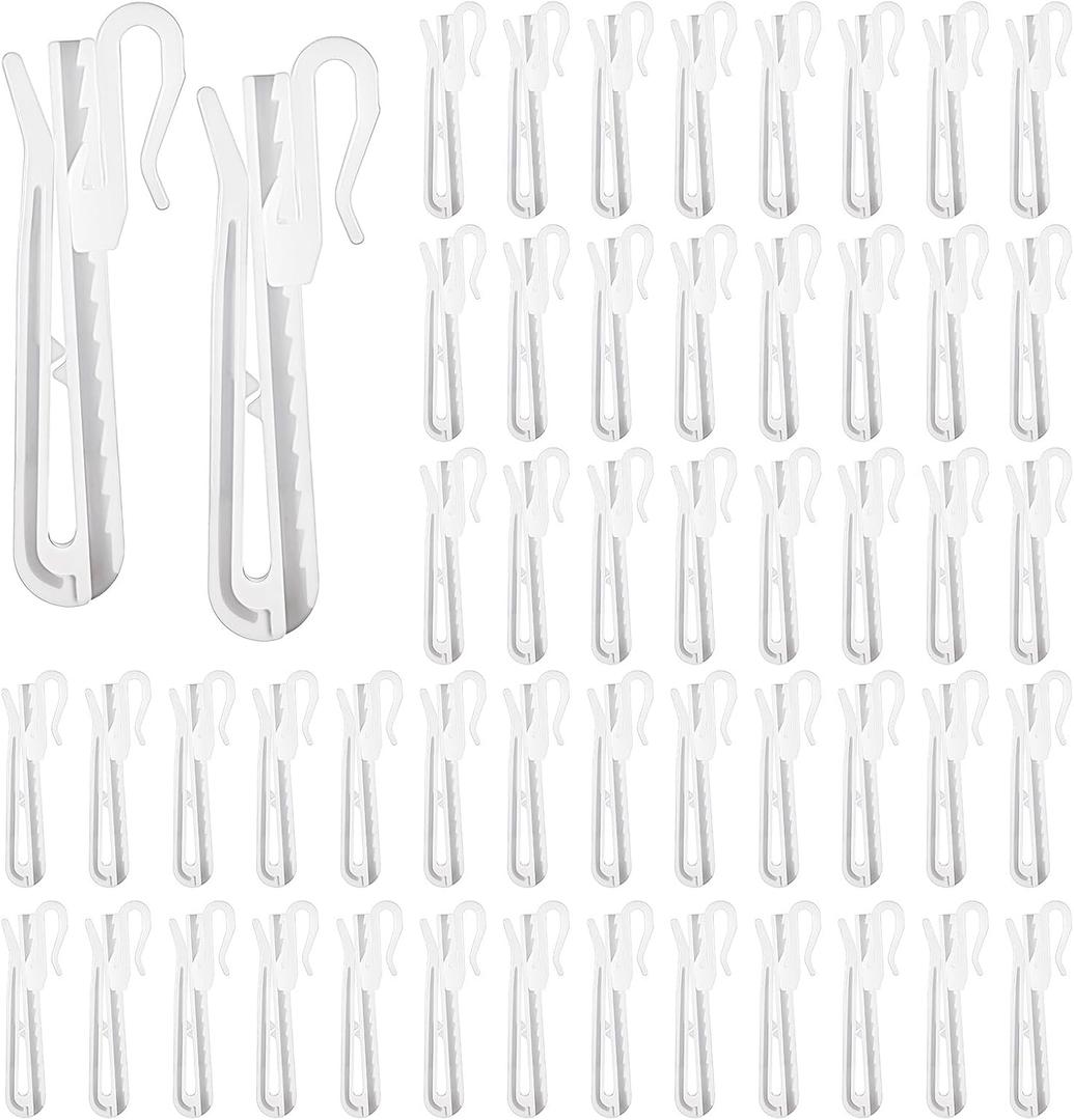 Jeffdad 50 PCS Plastic Curtain Hooks, Adjustable Pinch Pleat Hooks for Pleated Drapes Ratchet System Pinch Pleat Curtain Hooks for Window Curtain, Door Curtain, Shower Curtain