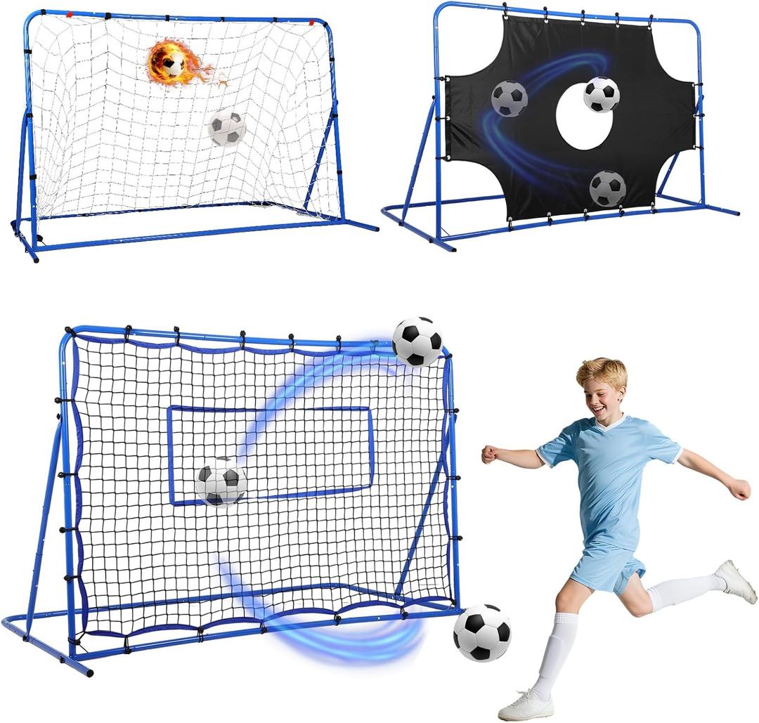 Soccer Goal 3-in-1, Tear-Resistant Target/Rebound Net, Precision & Corner Kick Training for Kids Teenagers Ball Control 6x4FT