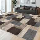Modern Geometric Patchwork Indoor Area Rug for Living Room, Blue-Taupe 9'x 12' Large Rug Rockwood Collection Hardwood Floors Decor for Bedroom, Blue Throw Carpet for Office Entryway Dining Room