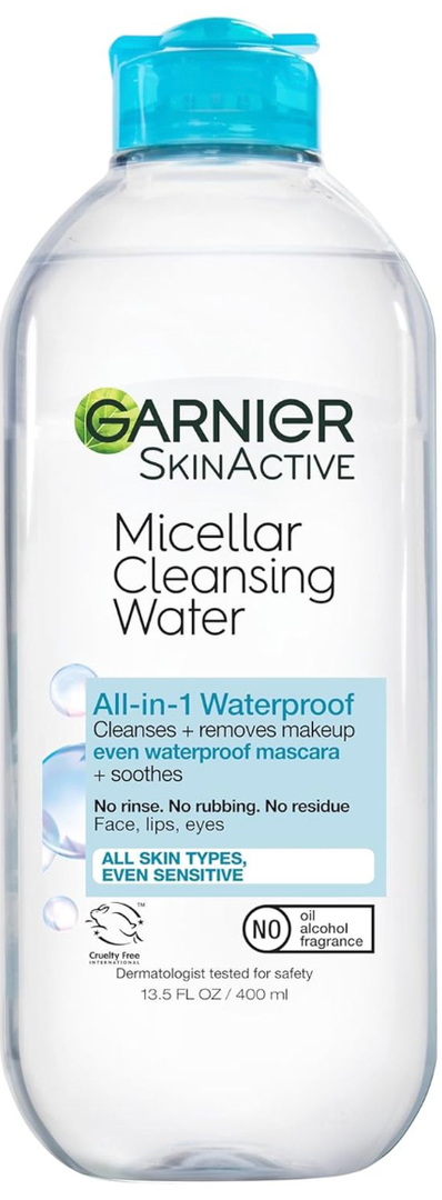 Garnier Micellar Water for Waterproof Makeup, Hydrating Facial Cleanser & Makeup Remover, Suitable for Sensitive Skin, Vegan, Cruelty Free, 13.5 Fl Oz (400mL), 1 Count