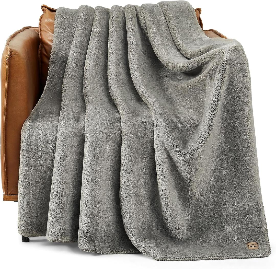 UGG Whitecap Fleece Throw Blanket, Soft Fluffy Blankets for Couch or Bed, Home Decor, Luxury Plush Throw, Machine Washable, 50-inch x 70-inch, Light Grey Seal