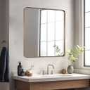 ANDY STAR Square Wall Mirror for Bathroom, 24x24 Brushed Gold Bathroom Mirror, Rounded Corner Metal Mirror in Premium Stainless Steel Frame Hangs Horizontal Or VerticalNo Rose Gold