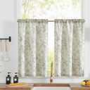 jinchan Floral Linen Tier Curtains Floral Sage on Beige Cafe Curtains 36 Inch Length Kitchen Living Room Bedroom Bathroom Farmhouse Rustic Country Rod Pocket 2 Panels
