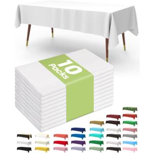 Pureegg Plastic Table Cloth Disposable 10 Pack, 54 x 108 Inch Table Cloths for Parties, Decorative Tablecloths for Rectangle Tables, White Plastic Cover, Leakproof & Sturdy, White (54" X 108" Rectangle)
