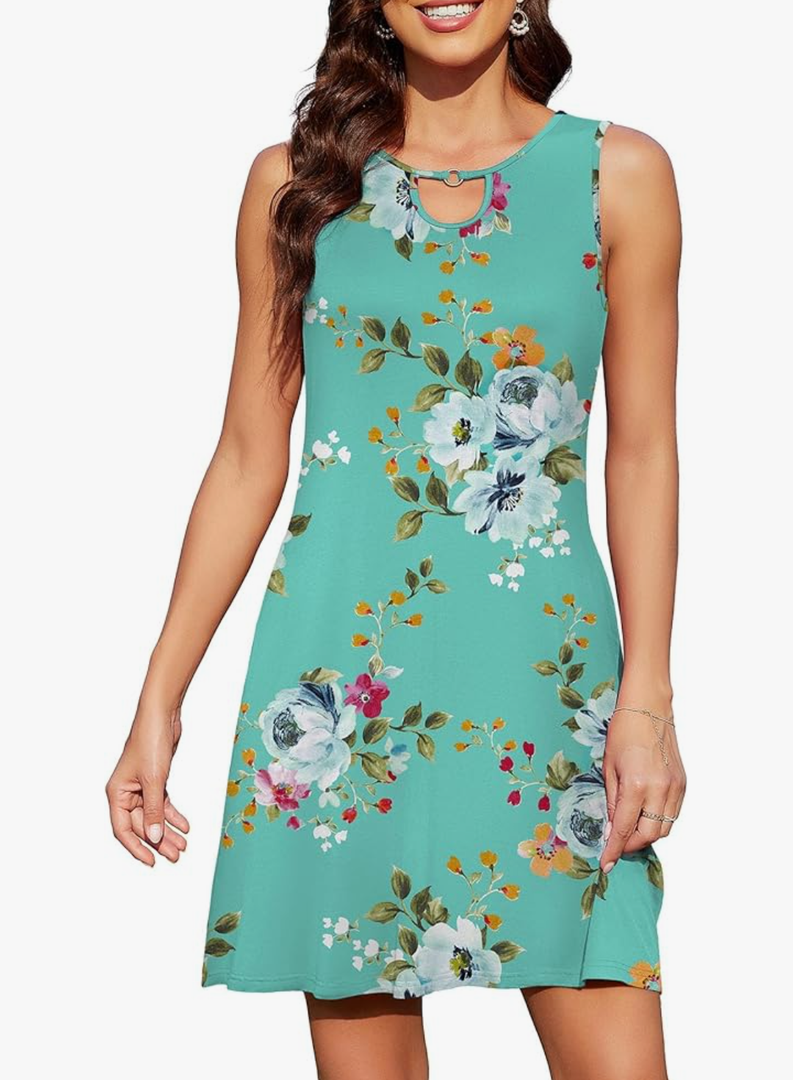 Women's Casual Summer Sleeveless Dresses Beach Boho Sundress Dress with Pockets Size 2XL