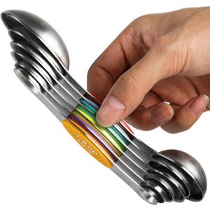 Magnetic Measuring Spoons Set Stainless Steel Stackable Dual Sided Teaspoons and Tablespoons for Measuring Dry and Liquid Ingredients Set of 6