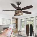 Fanbulous Farmhouse Oil Bronze Ceiling Fans with Lights and Remote, 42 Inch Bedroom Caged Ceiling Fans for Living Room Kitchen6 Speed Reversible Quiet DC Motor, Dual Finish 5 Blades