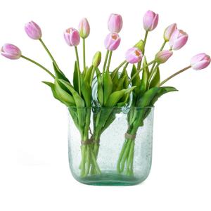 DUYONE 15pcs Artificial Tulips Flowers, Latex Bouquet, Fake Tulips for Office Wedding Party Home Kitchen Garden Decoration-B Baby Pink
