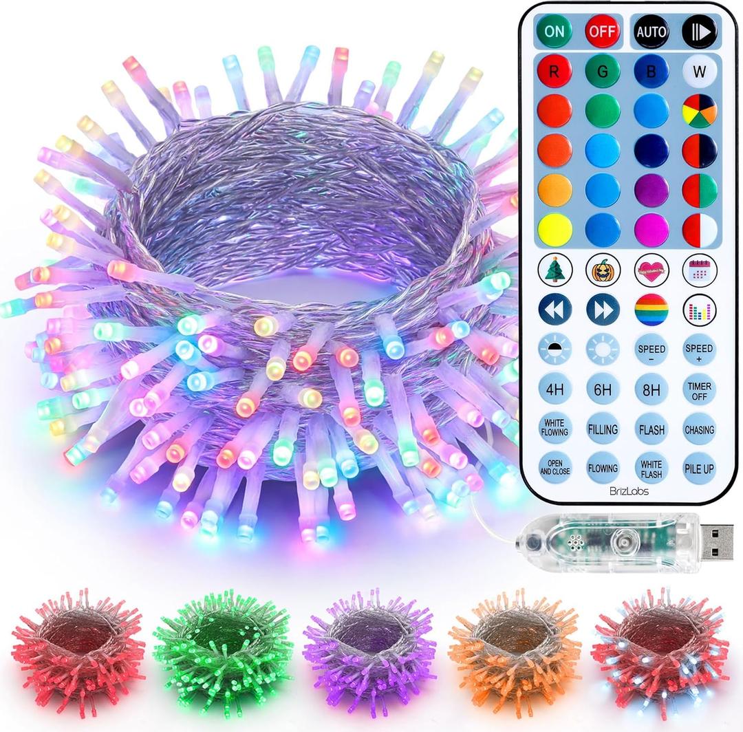 BrizLabs RGB String Lights, Color Changing Easter Pastel Lights, 100 LED 33ft USB Mini Christmas Light String Dimmable with Remote, Twinkle Fairy Light Clear Wire for Xmas Halloween Party Room