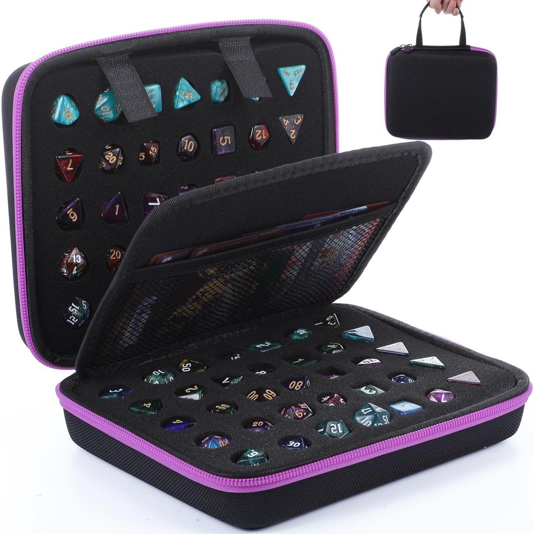Aoriher Dice Case with Removable Slotted Tray for Game Dice Storage and Carrying, Compatible with Dnd Role Playing and Other Table Games, Holds up to 70 Dices/10 Sets (Purple)
