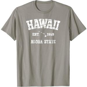 Hawaiian Aloha State Graphic Vintage Hawaiian Islands T-Shirt (Small, Slate Grey)