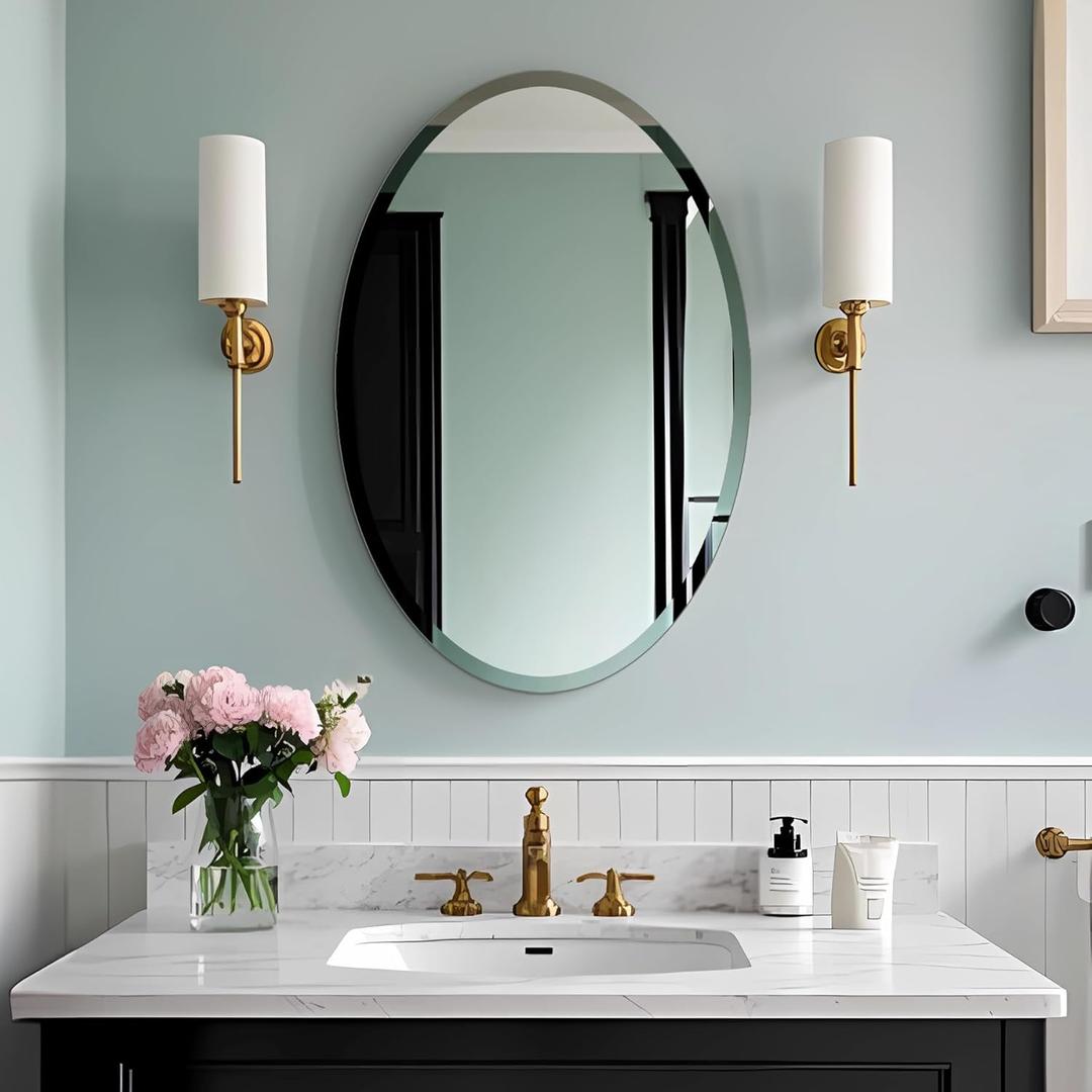 Oval Mirror Frameless Bathroom Mirror for Over Sink, Beveled Polished Wall Mirror for Bathroom, Bedroom, Vanity and Entryway 16" x 24" Oval Mirror Frameless Bathroom Mirror for Over Sink, Beveled Polished Wall Mirror for Bathroom, Bedroom, Vanity and Entryway 16" x 24"