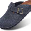 Unisex Wool Clogs with Arch Support Adjustable Buckle Wool Mules Comfortable Wood Sole Clogs(Brown 6.5
