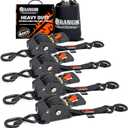 ORANGEE 4 Pack Heavy Duty Auto Retractable Ratchet Strap 1IN x 10FT Perfect for Securing Cargo, Motorcycle & Boats Min. Breaking Strength 2,000LBS Per Strap - Black