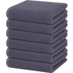 Homaxy 100% Cotton Waffle Weave Kitchen Dish Towels, Ultra Soft Absorbent Quick Drying Cleaning Towel, 13 x 28 Inches, 6-Pack, Dark Grey