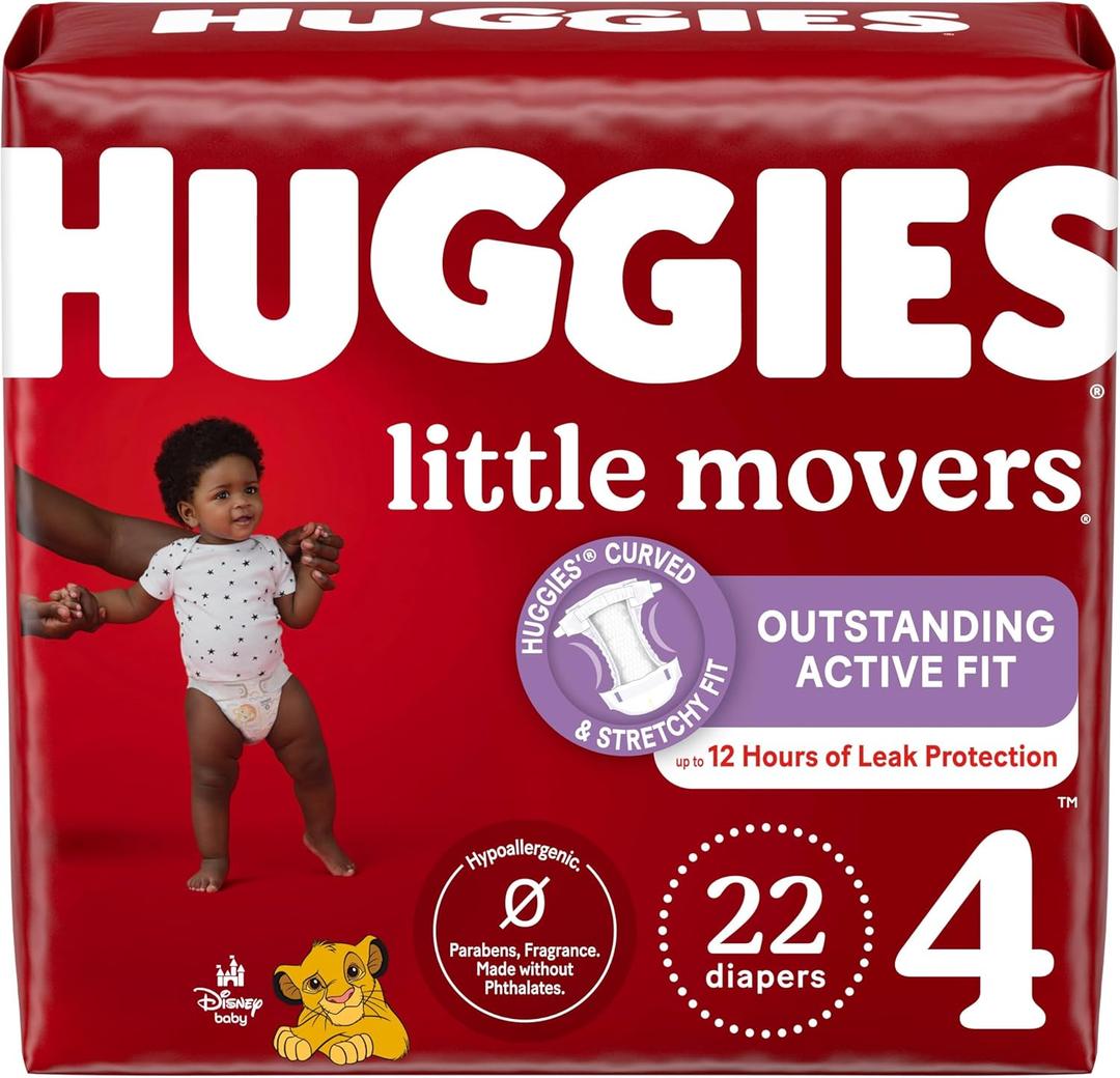 Huggies Size 4 Diapers, Little Movers Baby Diapers, Size 4 (22-37 lbs), 22 Count