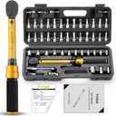 YIYEIE 50Pcs Master Bike Torque Wrench Set, 1/4 Inch Drive, 10-230 IN.LB (1-26.0 Nm), Inch Pound Click Torque Wrench with Bit Sockets, 0.1 Nm Micro, 3/8 Adapter, Pro Bicycle Tool Kit for MTB