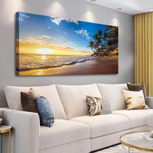 Beach Wall Art Sunset Pictures Ocean Seascape Theme Art Wall Pictures Coastal Landscape Paintings Modern Cloud Canvas Artwork for Bedroom Living Room Bathroom Home Office Decorations 24x48 Inches