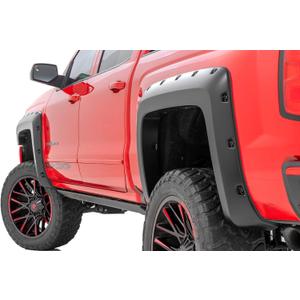 Rough Country Pocket Fender Flares for Chevy Silverado 1500 (2014-2018) 2500HD (2015-2019) - Fits 5'9" Bed, Bolt-on Rivet Style Wheel Flares, Flat Black, Set of 4