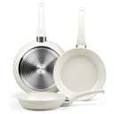 Innerwell Ceramic Frying Pan Set, Set of 3 Non Stick Frying Pans, White Ceramic Induction Cookware, Nonstick Skillet Omelette Egg Frying Pan Set, kitchen Cooking Pan Set, PFOA&PFAS Free