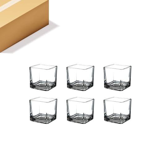 WGVI 6 Pcs Clear Square Glass Tea Light Votive Candle Holders, Width 3", Height 3", Small Cube CandleHolders Container Dish Terrarium Tabletop Event Décor