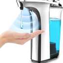 FKWin Automatic Soap Dispenser, Touchless Hand Soap Dispensers 17oz/500ml with 5 Adjustable Soap Levels, Kitchen Soap Dispensers, Liquid Hand Soap Dispenser Bathroom, Silver