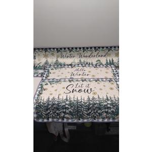 3 Pcs Christmas Kitchen Rugs and Mats Welcome Winter Let It Sonw Deer Tree Snowflakes Christmas Kitchen Mats Set of 3 for Xmas Home Christmas Kitchen Mats for Floor Bathroom Indoor (Green), Size46*17, 28*17 - 2 pcs