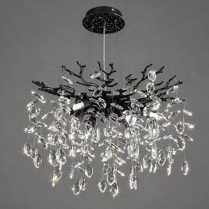 Modern Tree Branch Crystal Chandelier 18'' Luxury Matte Black Crystal Chandeliers 6-Light Crystals Pendant Chandeliers for Dining Room Kitchen Bedroom Foyer Entryway, A-Round-D 18 Inch