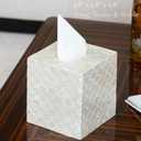 5.9" Capiz Shell Tissue Box Cover for Kleenex and More, Square Decorative Holder with Bottom Slider, Handmade Bathroom Accessory Coastal Décor (Natural)