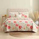 MERRY HOME Queen Bedspread Set, 3-Piece Queen Size Quilt Sets with 2 Pillow Shams Boho Reversible Soft and Lightweight Queen Quilt Bedding Bedspread Coverlet Set Poppy