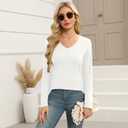 Elesomo Women Shirts V Neck Short/Long Sleeve Cotton Tops T-Shirt Basic Tees (White, XL)