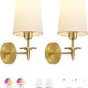 Battery Operated Wall Sconces Set of Two, Wireless Wall Sconces with Remote Control, 3CCT Dimmable Rechargeable Wall Lights, Gold Wall Lamps for Bedroom, Living Room, RGB Bulbs Included, ETL Listed