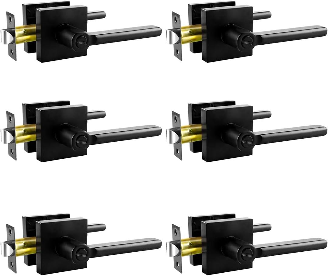 KAMOTA Privacy Door Levers, 6 Pack Matte Black Door Handles, Interior Keyless Door Lock, Left and Right Hand Reversible Doorknob, for Bed and Bathroom